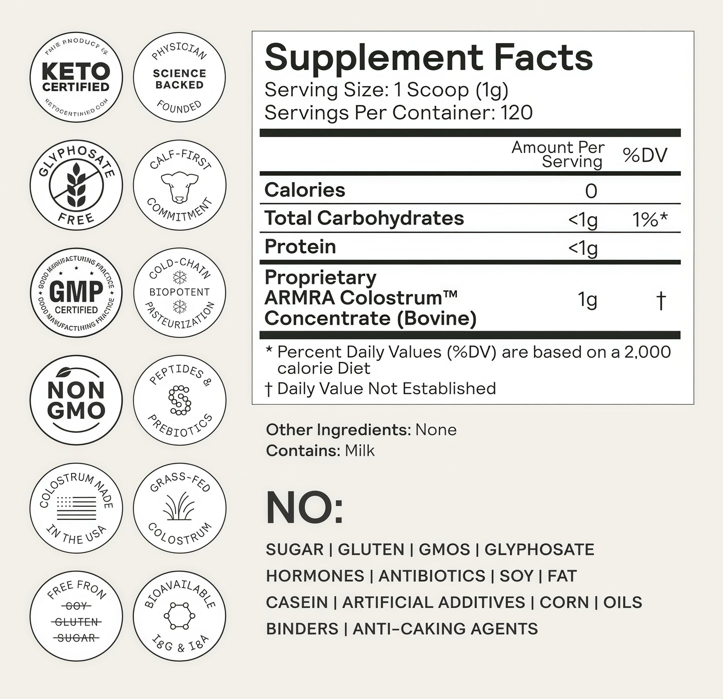 ARMRA ColostrumPowder IUnflavored| GutHealth & Bloating ISkin &Hair limmunity I Keto,Gluten & Fat-Free l120Servings